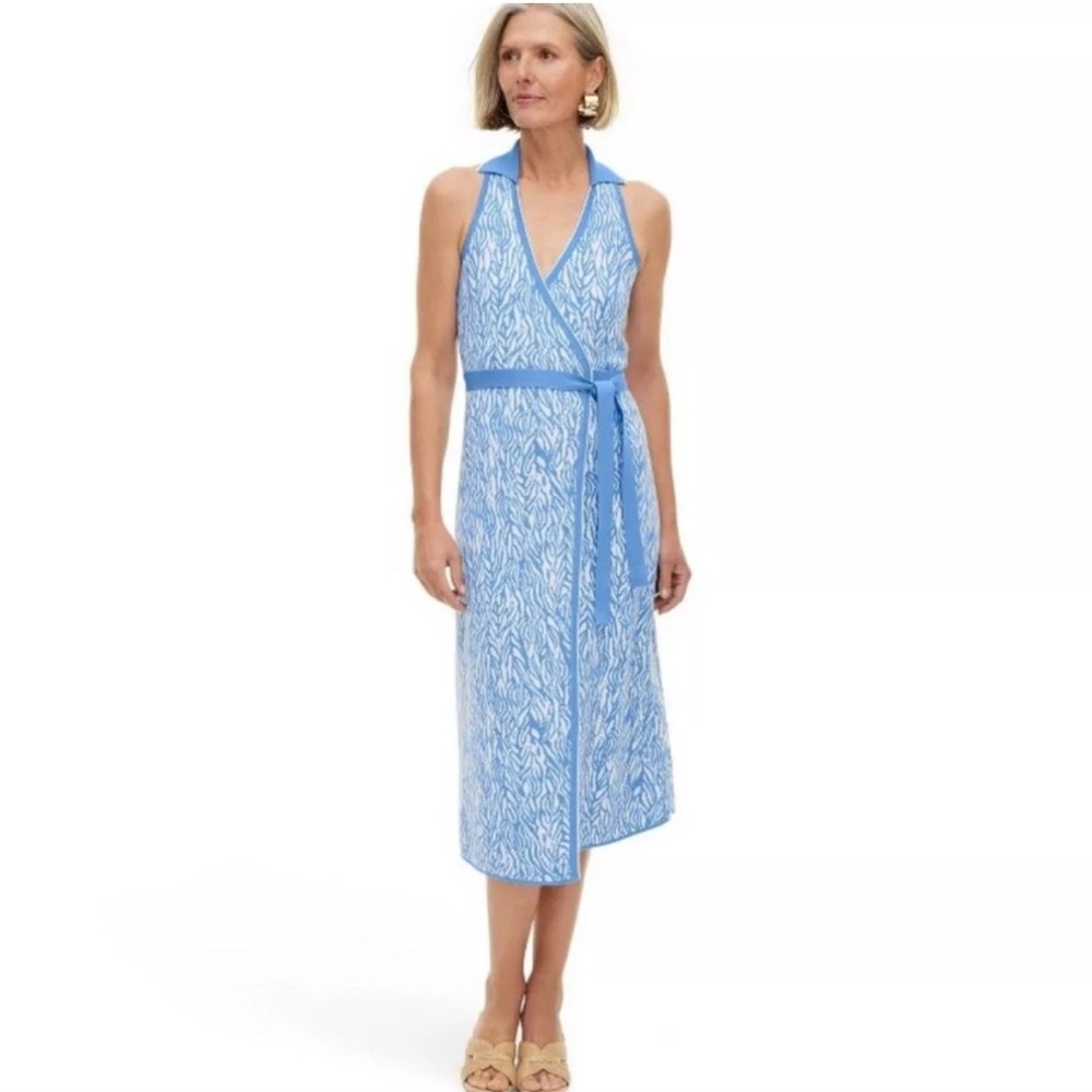 Diane Von Furstenberg x Target Light Blue and White Knit Wrap Dress